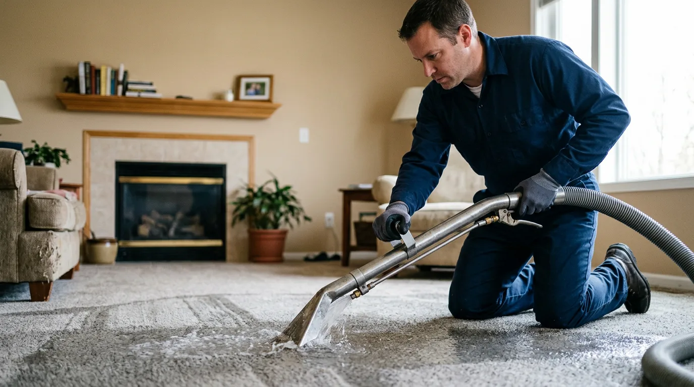 Water damage restoration technician working near Weldon, IL